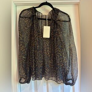 Ulla Johnson Pauline Printed Metallic Blouse, size 4: NWT!